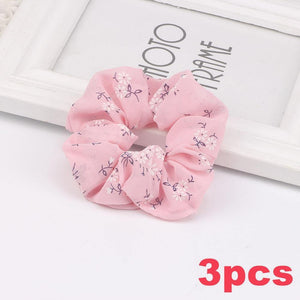 3PCS Summer Floral Hairband Women Scrunchies Ponytail Holder Hair Rope Ties Girl Chiffon Elastic Hair Bands For Accessories