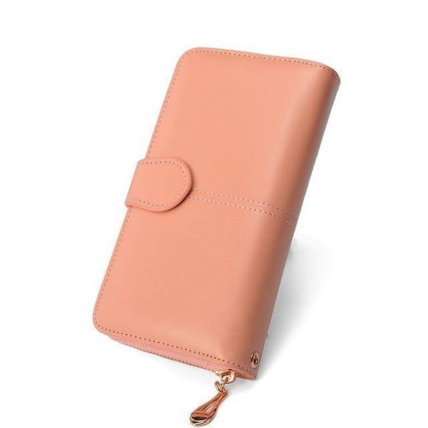 Planet Gates light pink Female Purse Women Leather Wallet Long Trifold Coin Purse Card Holder Money Clutch Wristlet Multifunction Zipper