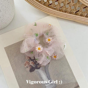 1PCS Scrunchies Hair Ring Daisy Floral Hair Ties Rope Autumn Winter Women Ponytail Hair Accessories Girls Hairbands Gifts