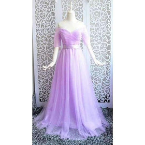 Planet Gates Light purple / 6 -Emily Long Purple Red Gray Cheap Bridesmaid Dresses 2018 A-Line Off the Shoulder Half Sleeve Vestido da dama de honra