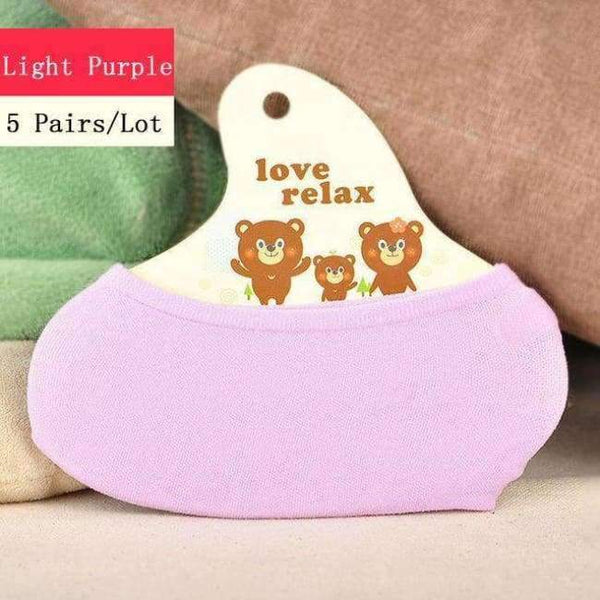 Planet Gates Light Purple / Free Size 5 Pairs/Lot Solid Color Short Ankle Women Socks Casual Non-slip Invisible Socks 10 Colors  New Fashion