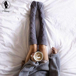 Planet Gates Light Purple Warm Autumn Knit Over Knee Socks Thigh High School girl Solid Color 1 Pair Hosiery