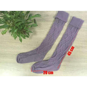 Planet Gates Light Purple Warm Autumn Knit Over Knee Socks Thigh High School girl Solid Color 1 Pair Hosiery