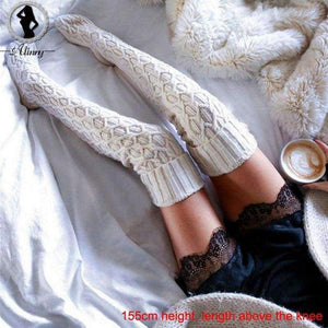 Planet Gates Light Purple Warm Autumn Knit Over Knee Socks Thigh High School girl Solid Color 1 Pair Hosiery