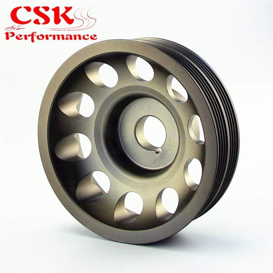 Planet Gates Light Weight Aluminum Crankshaft Crank Pulley for Subaru Impreza WRX STI Gray