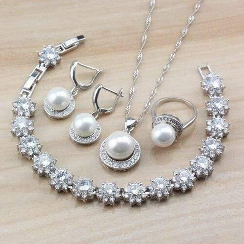 Planet Gates Light Yellow Color / 8 Wedding Bridal Costume 925 Silver Jewelry Sets With Natural Freshwater Pearl White Stone CZ For Women Sets