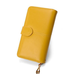Planet Gates Light Yellow Female Purse Women Leather Wallet Long Trifold Coin Purse Card Holder Money Clutch Wristlet Multifunction Zipper