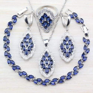 Planet Gates Light Yellow Gold Color / 7 925 Silver Sets With Natural Stones Blue CZ Earrings/Pendant And Necklace/Bracelet/Ring For Women Costume