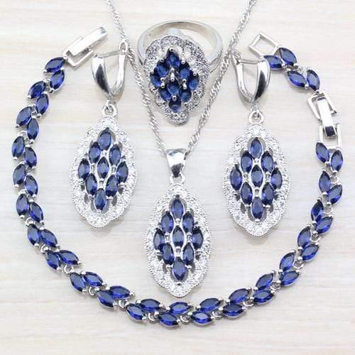 Planet Gates Light Yellow Gold Color / 7 925 Silver Sets With Natural Stones Blue CZ Earrings/Pendant And Necklace/Bracelet/Ring For Women Costume