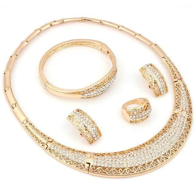 Planet Gates Fashion vintage luxury rhinestone bridal necklace earring bracelet african costume gold color jewelry sets