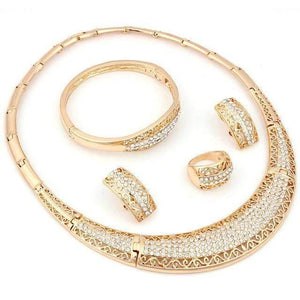 Planet Gates Lys gul guldfarve Mode vintage luksus rhinestone brudehalskæde øreringe armbånd afrikansk kostume guldfarve smykkesæt