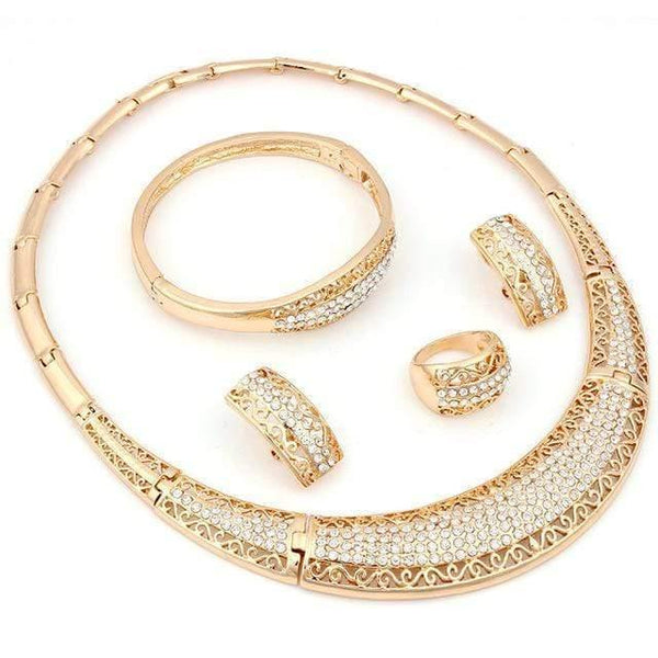 Planet Gates Lys gul guldfarve Mode vintage luksus rhinestone brudehalskæde øreringe armbånd afrikansk kostume guldfarve smykkesæt