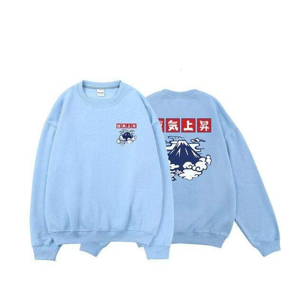 Planet Gates LightBlue / XXXL Japanese Lucky Fleece Sweatshirts Men Warm Hoodies Cloud Print Men Oversized Winter Pullover Harajuku Sweatshirts