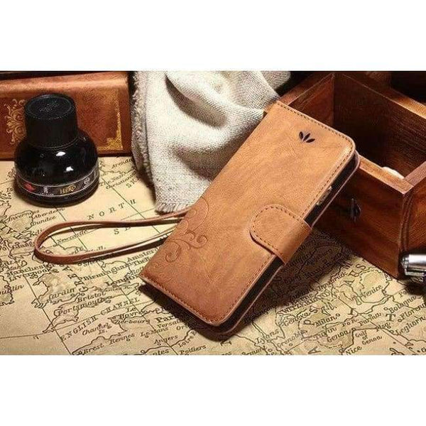 Planet Gates Lightbrown Luxury Retro Flip Wallet Leather Phone Cover  For iPhone 5 5S Case With Stand Function