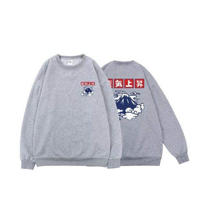 Planet Gates LightGray / M Japanese Lucky Fleece Sweatshirts Men Warm Hoodies Cloud Print Men Oversized Winter Pullover Harajuku Sweatshirts