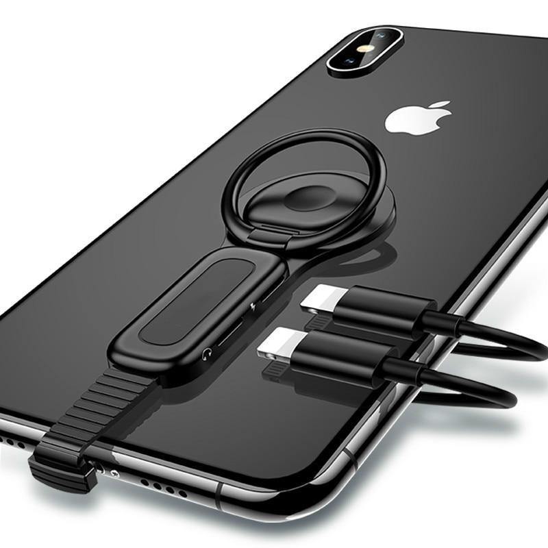 For Dual Lightning Ring Holder Adapter for iPhone AUX to 3.5mm Audio Charger for Splitter iPhone Jack Headphones Headset Adapter - Planet Gates