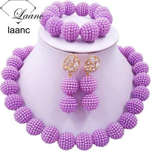 Planet Gates Lilac African Beads Jewelry Set for Nigerian Wedding Simulated Pearl Necklace and Earrings SP1R004