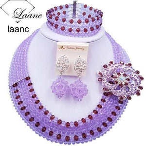 Planet Gates Lilac Dark Purple Wine Gold AB Crystal Nigerian Necklace African Beads Wedding Jewelry Sets for Women C5RST003