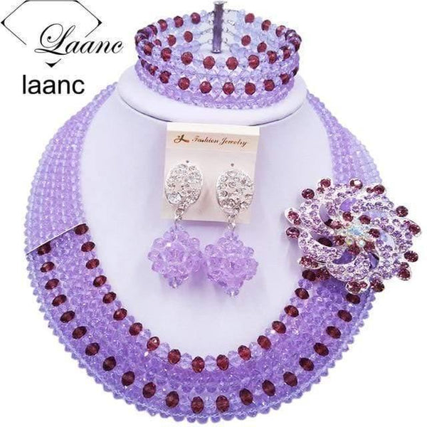 Planet Gates Lilac Dark Purple Wine Gold AB Crystal Nigerian Necklace African Beads Wedding Jewelry Sets for Women C5RST003