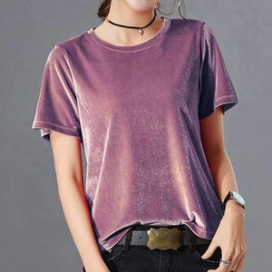 Planet Gates Lilac purple / XL Women T Shirt Short Sleeve Crushed Velvet Summer Womens Tops And T Shirts O-Neck Woman Tee Shirt Femme Manche Courte