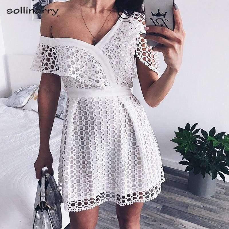 Planet Gates Lily Rosie Girl Ruffle short sleeve white sexy dress women 2018 New pink mini lace dresses Beach party one shoulder vestidos