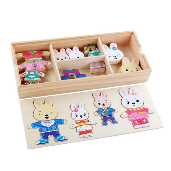 Planet Gates Little Bear Change Clothes Children's Early Education Wooden Jigsaw Puzzle Dressing Game Baby Puzzle Toys For Children Gift