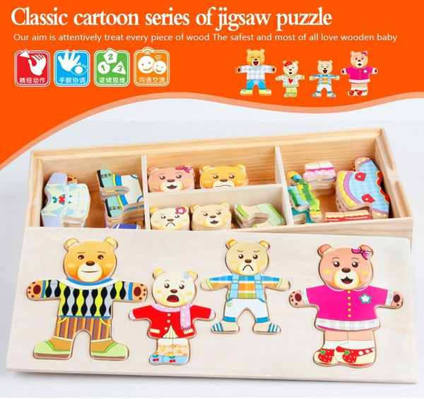 Planet Gates Little Bear Change Clothes Children's Early Education Wooden Jigsaw Puzzle Dressing Game Baby Puzzle Toys For Children Gift