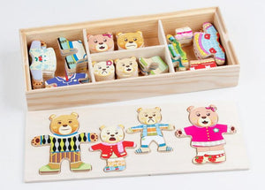 Planet Gates Little Bear Change Clothes Children's Early Education Wooden Jigsaw Puzzle Dressing Game Baby Puzzle Toys For Children Gift