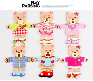 Planet Gates Little Bear Change Clothes Children's Early Education Wooden Jigsaw Puzzle Dressing Game Baby Puzzle Toys For Children Gift