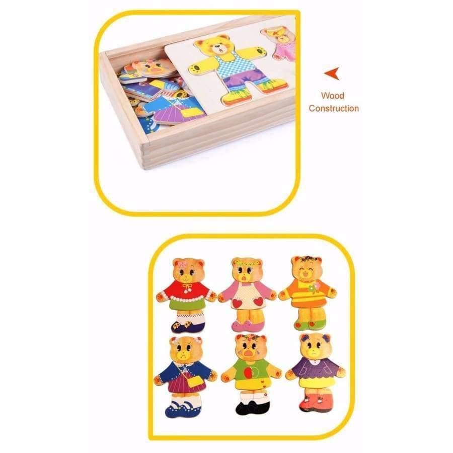 Planet Gates Little bear change clothes Children's early education Wooden jigsaw Puzzle Dressing game Baby Wooden Puzzle toys free shipping
