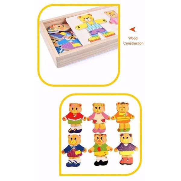 Planet Gates Little bear change clothes Children's early education Wooden jigsaw Puzzle Dressing game Baby Wooden Puzzle toys free shipping