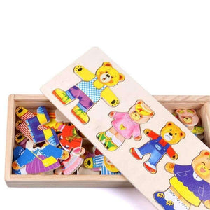 Planet Gates Little bear change clothes Children's early education Wooden jigsaw Puzzle Dressing game Baby Wooden Puzzle toys free shipping