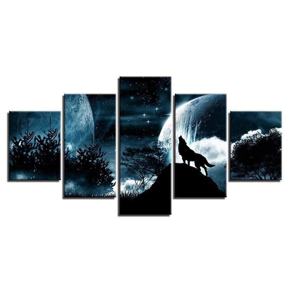 Planet Gates Living Room Modular Pictures HD Printed Canvas 5 Panel Full Moon Night Forest Wolf Framed Wall Art Painting Poster Home Decor