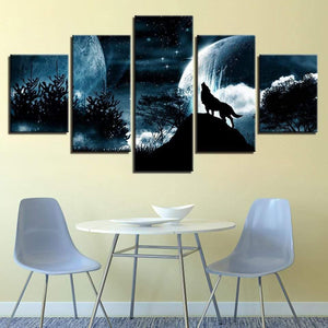 Planet Gates Living Room Modular Pictures HD Printed Canvas 5 Panel Full Moon Night Forest Wolf Framed Wall Art Painting Poster Home Decor