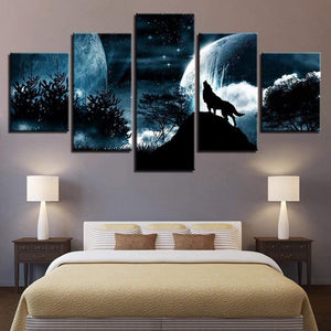 Planet Gates Living Room Modular Pictures HD Printed Canvas 5 Panel Full Moon Night Forest Wolf Framed Wall Art Painting Poster Home Decor