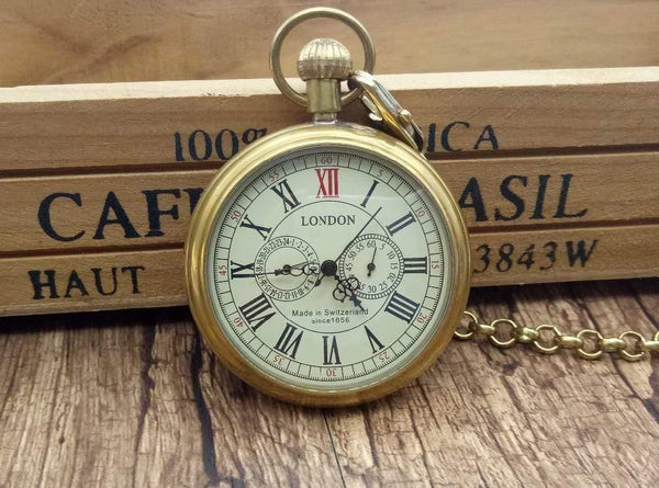 Planet Gates London Pocket & fob Watches Mechanical Watch Hand Wind Skeleton Mens Pocket Watch With Chain Xmas Gift Box