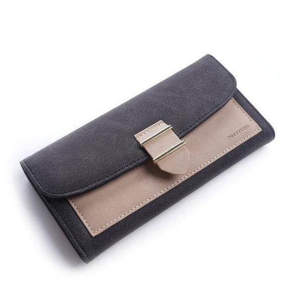Planet Gates long-black Women Wallet Female Middle Scrub PursesLeather Portefeuille Femme Carteira Feminina Patchwork  Card Holder Short Cartera Mujer