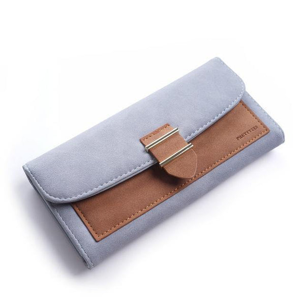 Planet Gates long-blue Women Wallet Female Middle Scrub PursesLeather Portefeuille Femme Carteira Feminina Patchwork  Card Holder Short Cartera Mujer