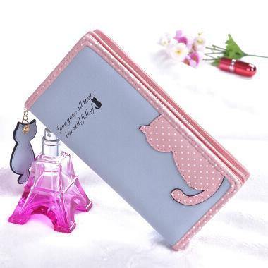 Planet Gates Long Blue Women Wallets Zipper Lady Handbags Clutch Coin Purse Cards Holder PU Leather Brand Cat Woman Wallet Moneybags Purse Bags