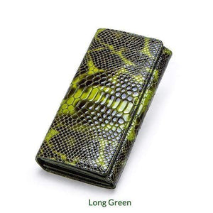 Planet Gates Long Green Women Clutch Wallets Genuine Leather Snake Pattern Print Long Coin Purse Female Cell Phone Holder Bag Dollar Price