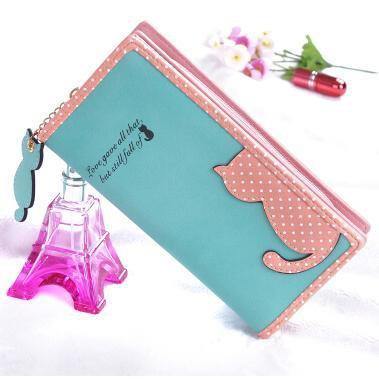 Planet Gates Long Green Women Wallets Zipper Lady Handbags Clutch Coin Purse Cards Holder PU Leather Brand Cat Woman Wallet Moneybags Purse Bags