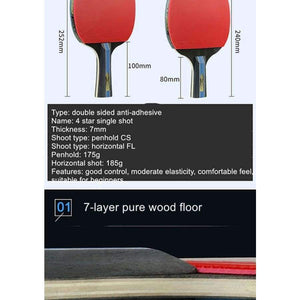 Planet Gates Long Handle Short or Long Handle Shake-hand Table Tennis Set Red and Black Table Tennis Paddle Table Tennis Racket with Case