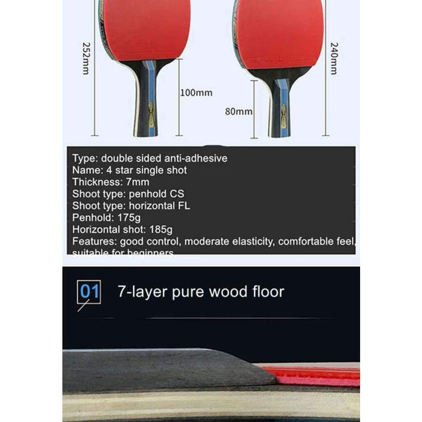 Planet Gates Long Handle Short or Long Handle Shake-hand Table Tennis Set Red and Black Table Tennis Paddle Table Tennis Racket with Case