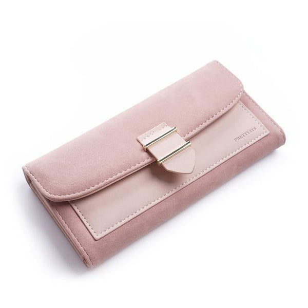 Planet Gates long-pink Women Wallet Female Middle Scrub PursesLeather Portefeuille Femme Carteira Feminina Patchwork  Card Holder Short Cartera Mujer