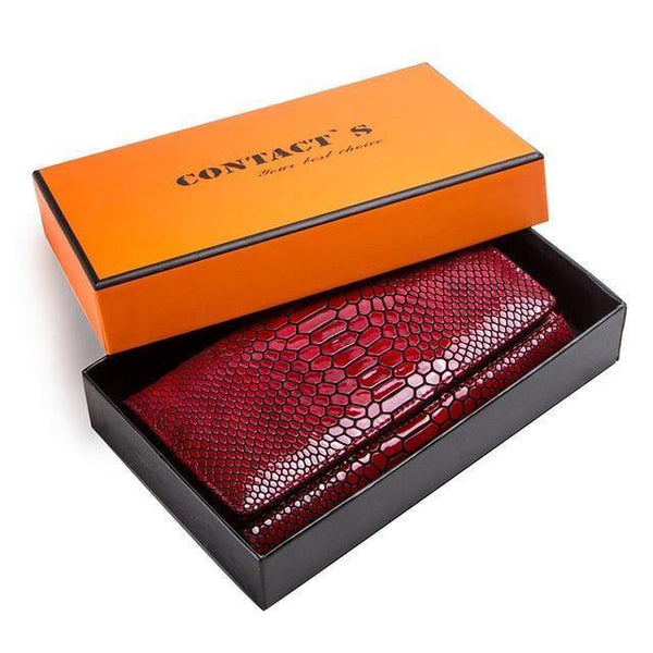 Planet Gates Long Red Box Women Clutch Wallets Genuine Leather Snake Pattern Print Long Coin Purse Female Cell Phone Holder Bag Dollar Price