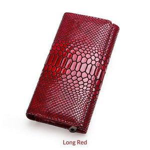 Planet Gates Long Red Women Clutch Wallets Genuine Leather Snake Pattern Print Long Coin Purse Female Cell Phone Holder Bag Dollar Price
