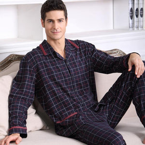 Planet Gates Long Sleeve Sleepwear Cotton Plaid Cardigan Pyjamas Men Lounge Pajama Sets Plus size 4XL Sleep