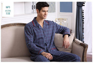 Planet Gates Long Sleeve Sleepwear Cotton Plaid Cardigan Pyjamas Men Lounge Pajama Sets Plus size 4XL Sleep