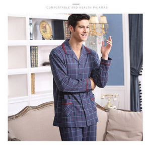 Planet Gates Long Sleeve Sleepwear Cotton Plaid Cardigan Pyjamas Men Lounge Pajama Sets Plus size 4XL Sleep