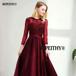 Planet Gates Long Sleeves Burgundry Long Evening Dresses 2018 Floor Length Vintage Lace Top Cheap Prom Dresses